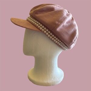 Pink Faux Suede Pearly Band Cabby Hat Women's Fashion Cap Adjustable